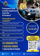 Bando di concessione Assegni studio e viaggio 25/26: domande dal 10/11 al 12/12 Bando di concessione Assegni studio e viaggio 25/26: domande dal 10/11 al 12/12