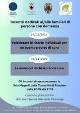 Primiero, nuovi incontri per familiari di persone con demenza il 24.2 e 10.3